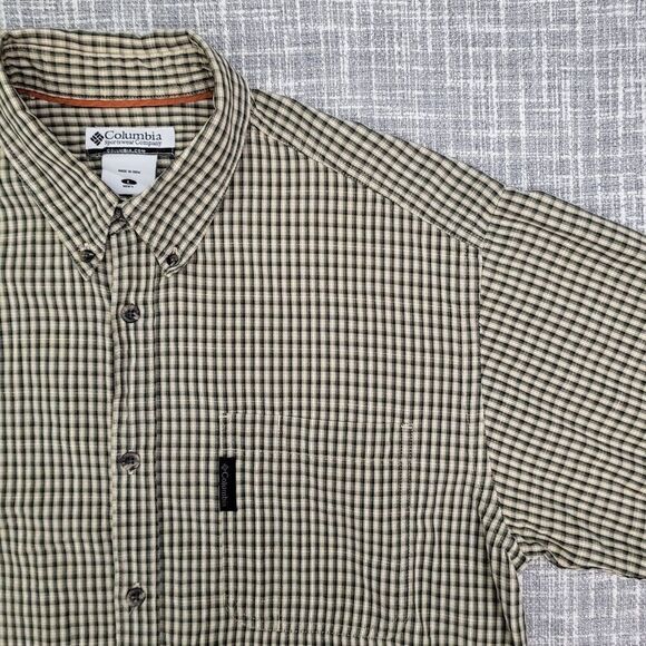 Columbia Rugged Button Down Shirt Mid-Weight Outdoor Tan Black Plaid Men's L - Picture 14 of 15